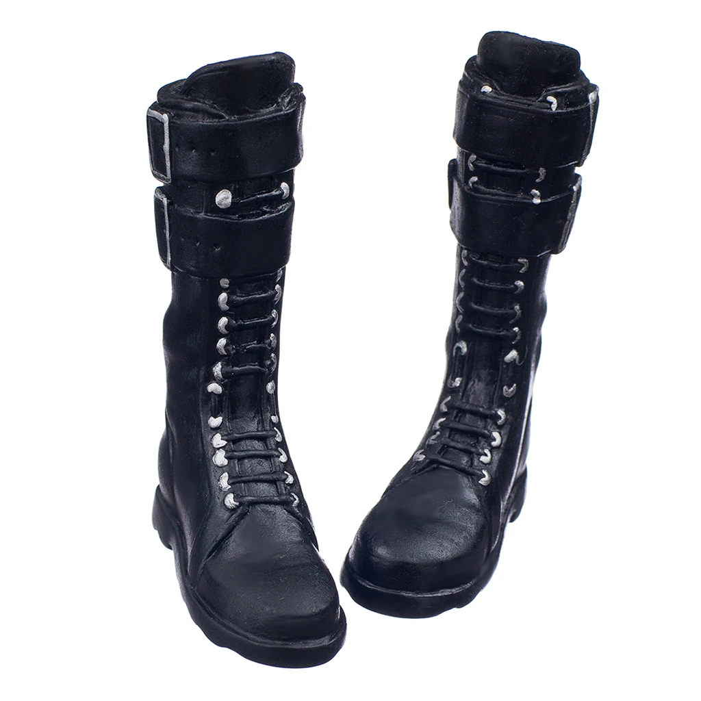 1Pair Black 1/6 Scale Lace Up Buckle Flat Long Boots Shoes for 12 inch Female Action Figure Body Accessory