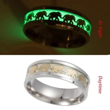 Anillos de banda de Elefante Dorado Vintage para hombres y mujeres luminosos de acero inoxidable que brillan en la oscuridad