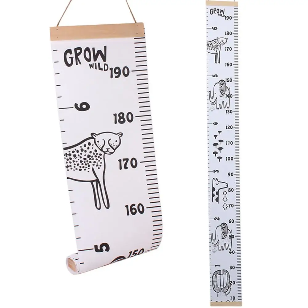 Cartoon Baby Kids Growth Chart Record Wood Frame Fabric Height Measurement Ruler for Boys& Girls Child's Room Wall Decoration