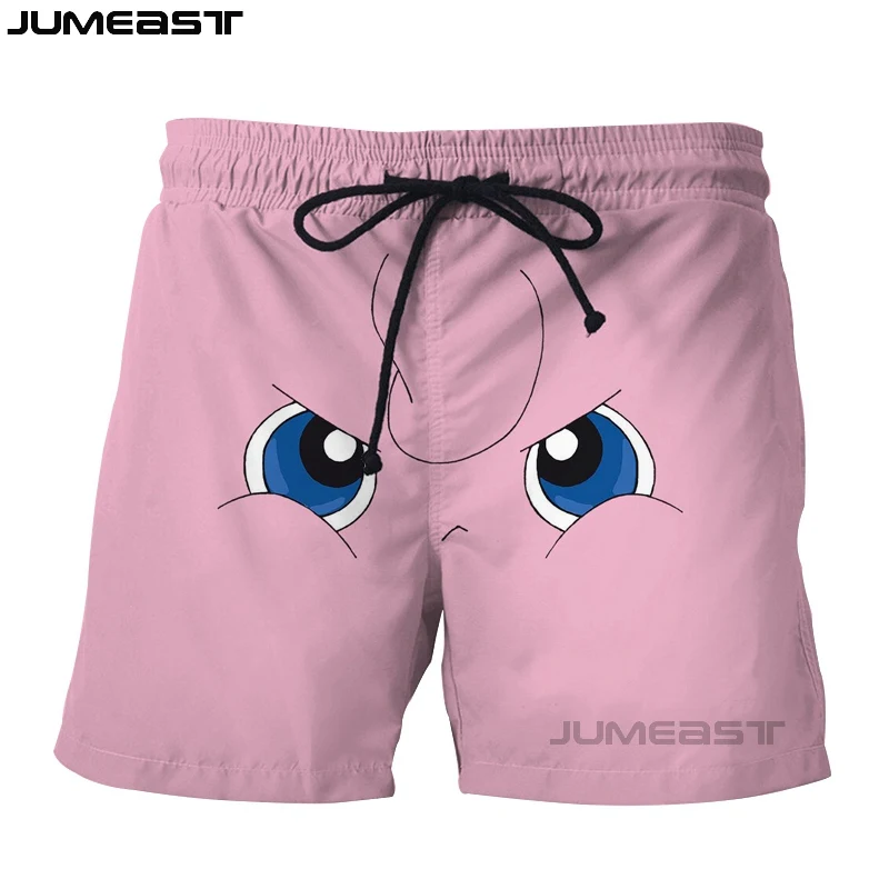 

Jumeast 3D Printed Lovely Cartoon Jigglypuff Short Pants Fashion Pokemon Men/Women Loose Size Short Novelty Board Shorts Cute