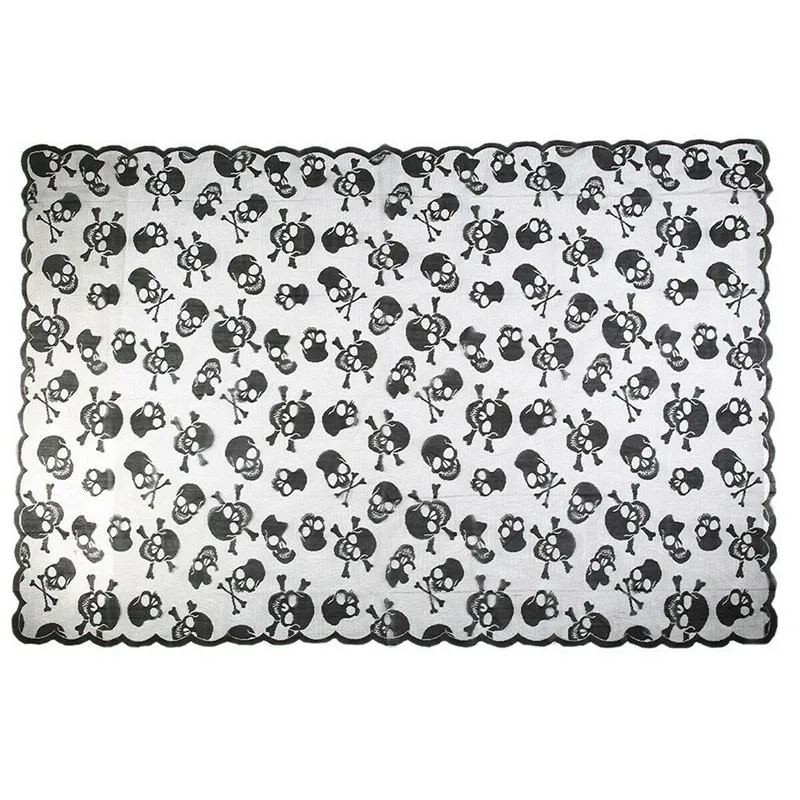

Halloween Party Festive Tablecloth Fbaric Round Square Lace Dinner Table Skeleton Print Black Covers for Scary Movie Night