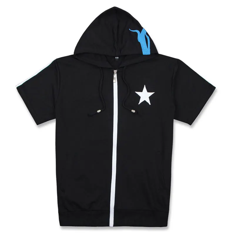 Womens Hoodies Black Rock Shooter Star Printed Hooded Sweatshirt Short Sleeve Drawstring Hoodie Pocket Zip-Up Spring Autumn Coat