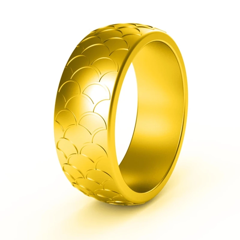 Рыбья чешуя, спортивное Силиконовое кольцо для мужчин, резиновые обручальные кольца, гипоаллергенные антибактериальные мягкие силиконовые кольца на палец, Размер 7-14 - Цвет основного камня: gold
