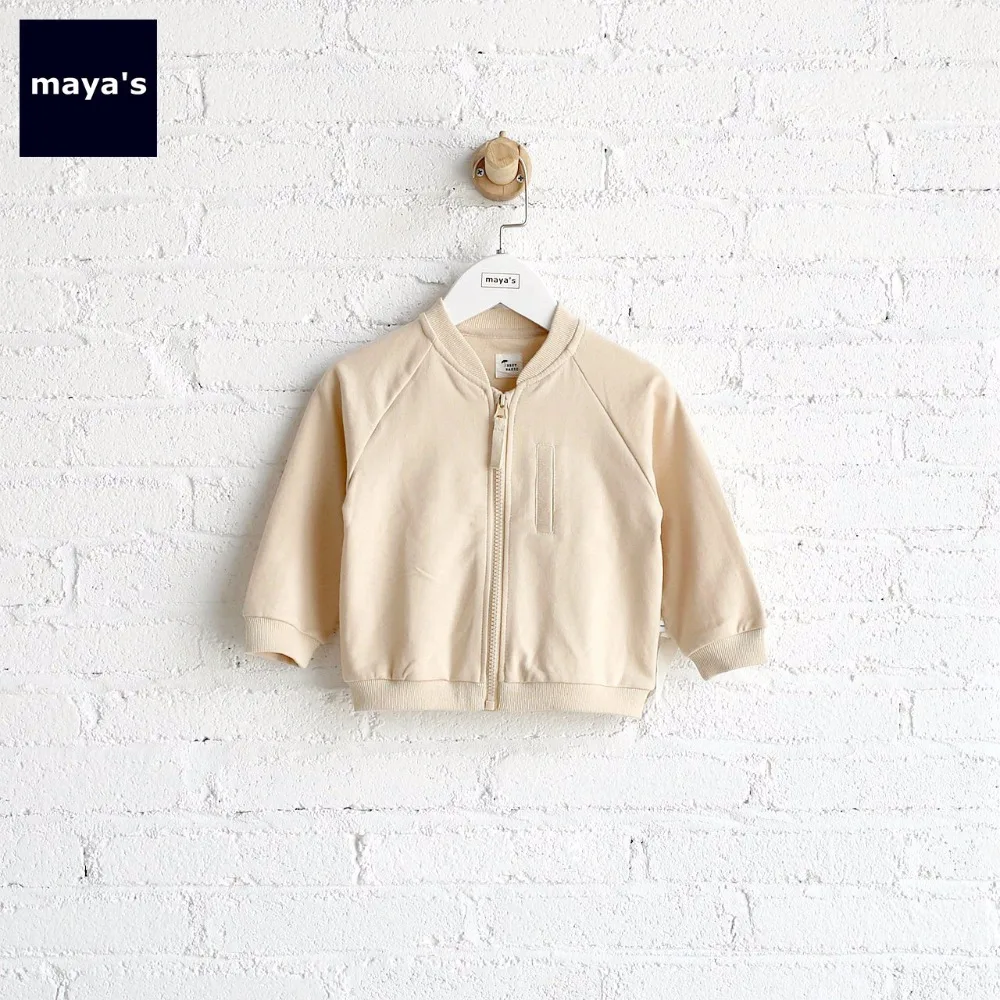 

Mayas Girls Cotton Soft Jacket Full Sleeves Boys Causal Pocket Zipper Outwear Spring Toddler Breathable Kids Top Wearing 71000