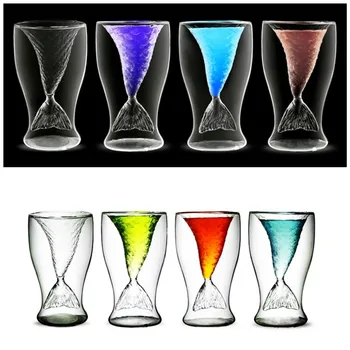 

Creative Charater Gift Beer Tea Cup Double Glass Coffee Cup Stemless Wine Double Wall Glass Mermaid Tail Cup Blunt Cocktail