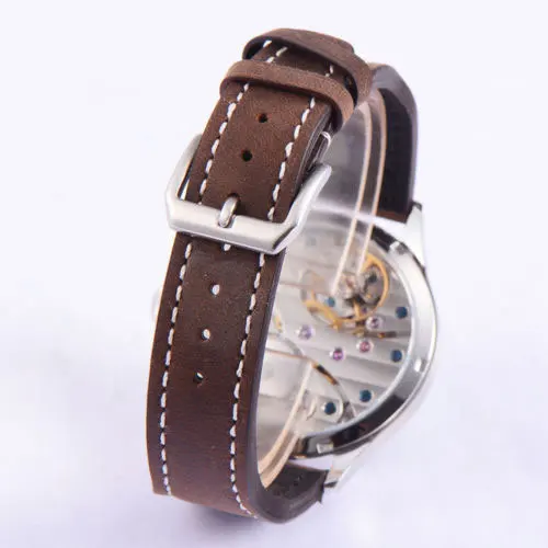 Винтажные 44 мм черные стерильные светящиеся часы с циферблатом 17 драгоценностей азиатские 6497 механические мужские часы с ручным заводом cor70