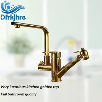 

Gold Finish Faucet Kitchen Taps Mixer Valve Tap Pull Out Faucets High Pressure Spout Single Handle Faucets