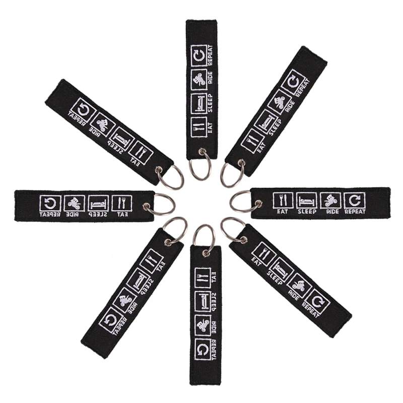 

5 PCS/LOT Key Tag Eat Sleep Rid Repeat Porte Clef Embroidery Key Chain Bijoux Keychain for Motorcycles n Cars Key Chain for Men