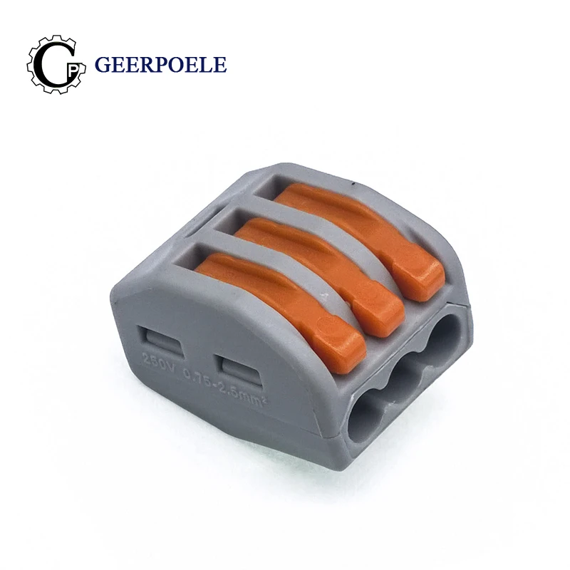 

10 pcs/lot WAGO 222-413(pct-213) Universal Compact Wire Wiring Connector 3 pin Conductor Terminal Block With Lever AWG 28-12