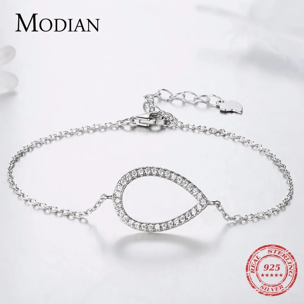 Modian,, настоящее 925 пробы, серебро, капля воды, Роскошный прозрачный CZ браслет, модный, простой, серебряный, ювелирное изделие для женщин, подарок