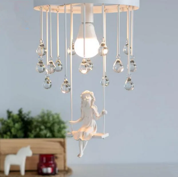 

Nordic Home Iron Crystal Ceiling Lamp Simple Personality Bedroom Restaurant Living Room Music Angel Lights Free Shipping