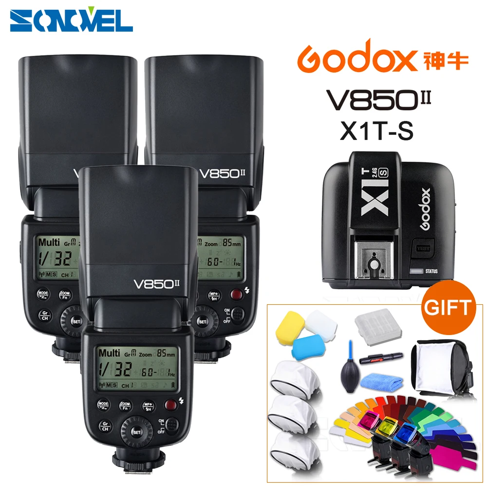 Бесплатная доставка DHL 3x Godox V850II GN60 HSS 2 4G Беспроводная X система Flash Speedlite