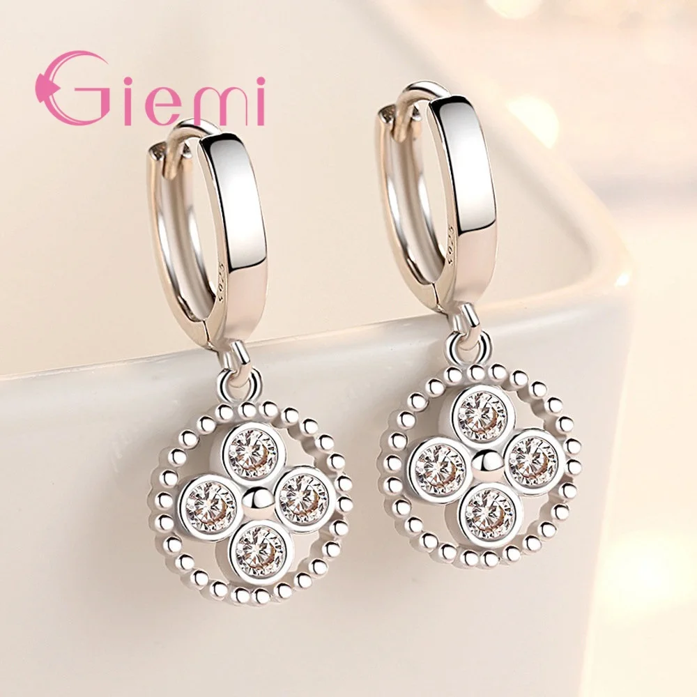 Fashion Exaggerated Geometric 925 Silver Cubic Zircon Round Earrings Girl Temperament Wild Circle Earrings Jewelry Gift Women