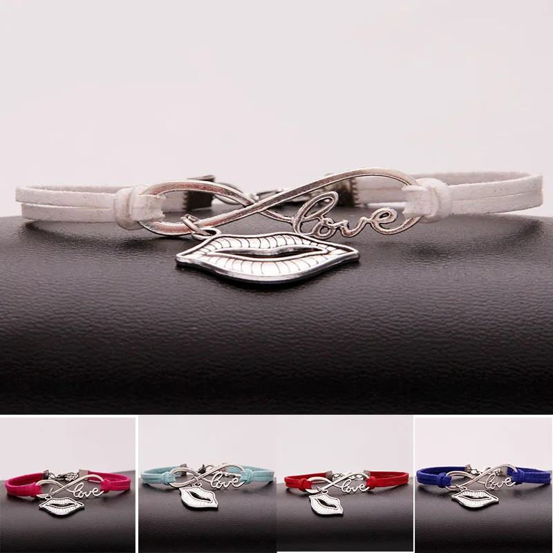 Drop Shipping 18Colors Infinity Love Sexy Lip Charm Braided Bracelet &amp Bangles Handmade Velvet Jewelry For Women Men Bracelets |