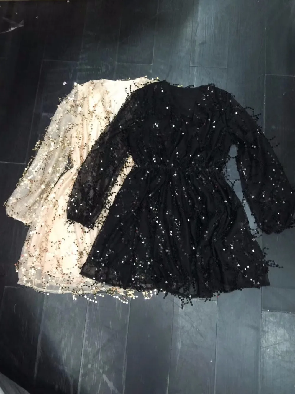 Женское платье с блестками золотого и черного цвета длинным рукавом|club dress|dress