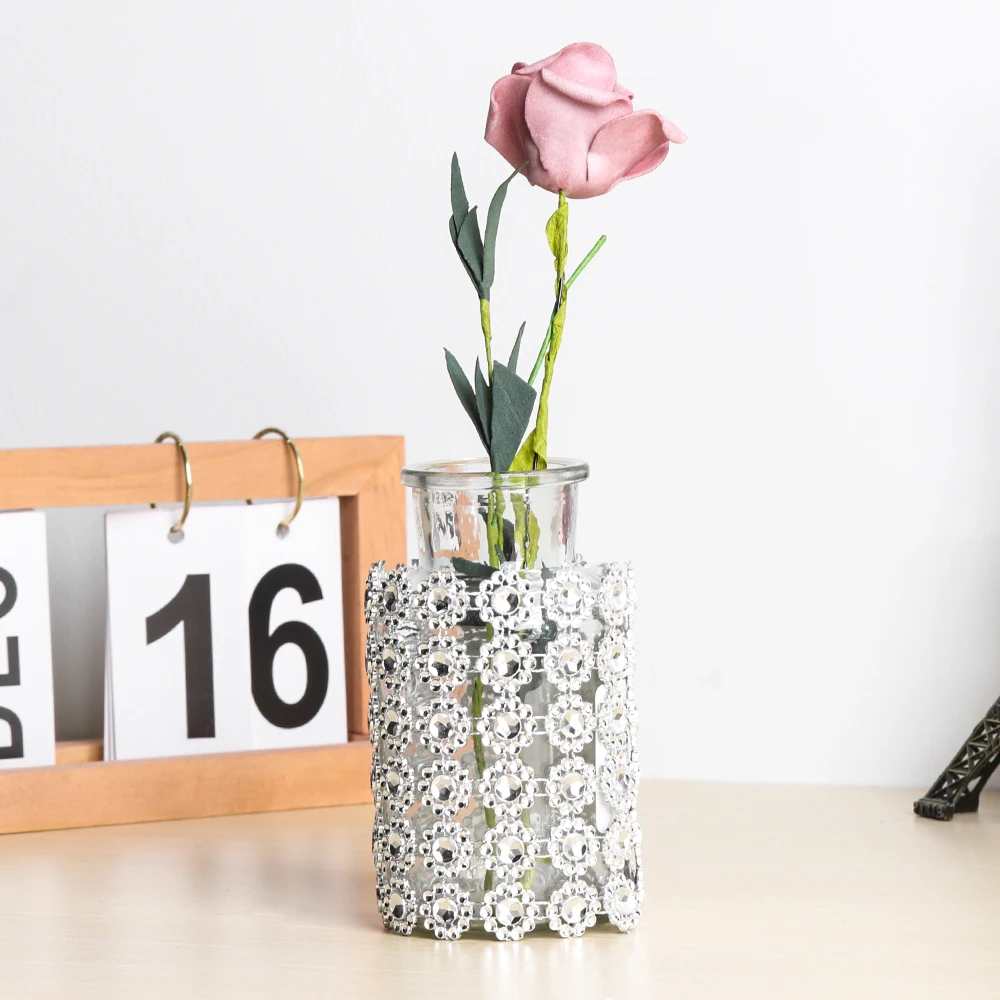 

1yard/lot 12CM Silver Sun Flower Diamond Bling Crystal Ribbon Wrap Trim DIY Home Wedding Cake Party Decorations Ribbons