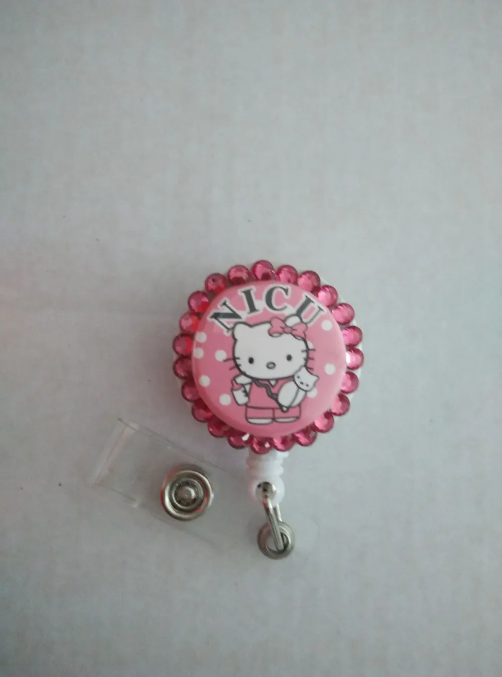 

WholesalesHello Kitty NICU Nurse ID Badge/holder Retractable Reel Metal Clip Crystals