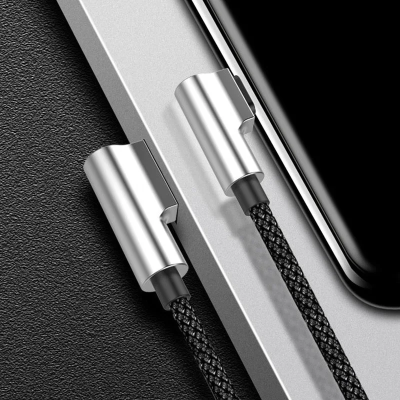 YKZ двойной изгиб type-C кабель для быстрой зарядки USB type C кабель для передачи данных 90 градусов провод из цинкового сплава для samsung Xiaomi OnePlus USB C кабель - Цвет: Black