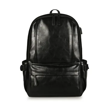 

Men Backpack External USB Charge Waterproof Backpack Fashion PU Leather Travel Bag Casual School Bag Leather Bookbag LSH562