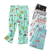 Большие размеры, свежие Мультяшные домашние укороченные брюки, женские летние свободные штаны, уютные женские милые штаны для сна, штаны для сна, женские брюки