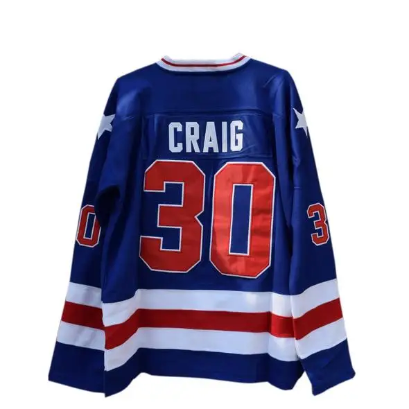 

Custom Design DIY Ice Hockey Jerseys Men Women Youth Jim Craig #30 Miracle on Movie Sweater White Navy Blue Stitch Embroidered
