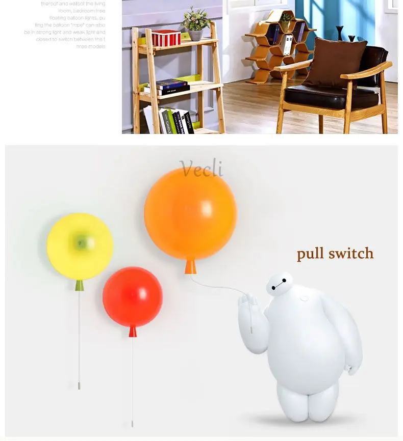 Luminária de Parede com Balões Luminária de Parede Moderna para Quarto Iluminação de Cabeceira Sutiã de Parede Coloridos Acrílica Infantil Varanda 20cm 9 Luminárias de parede