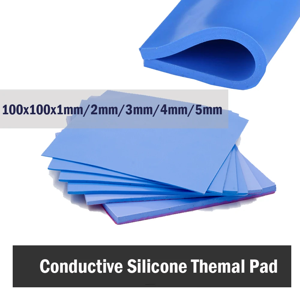 5 шт 100x100mm Термальность Pad 1 мм 2 мм 3 мм 4 мм 5 мм Процессор панель радиатора охлаждения Проводящий силиконовые термопластины