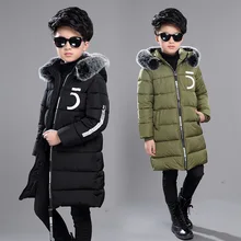 Детские зимние теплые куртки хлопковая куртка с капюшоном и большим меховым воротником для мальчиков детская повседневная утолщенная верхняя одежда, пальто
