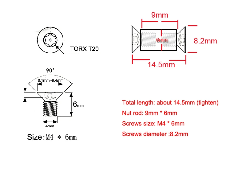 0,5" x 0,2"(14,5 мм x 6 мм) винты из нержавеющей стали с ручкой для ножа, подходят для отверстий 6 мм No609