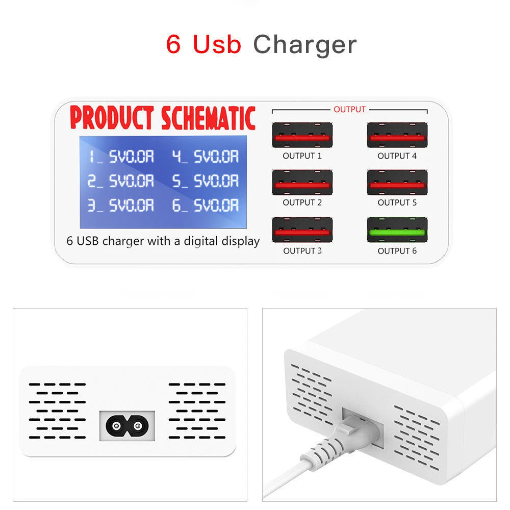 QC 3.0 USB Charger Multi USB Port Rapid Charger 6 Port USB Socket Fast Charger with LCD Display For iPhone iPad SAMSUNG Xiaomi (14)