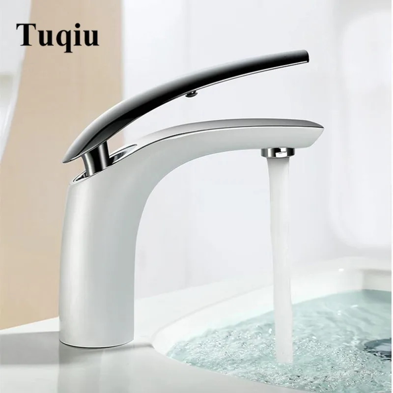 

Basin Faucet Bathroom Copper Faucet Fashion Sink Mixer Tap Toilet Sink Hot Cold Single Handle Sink Faucet White and Chrome