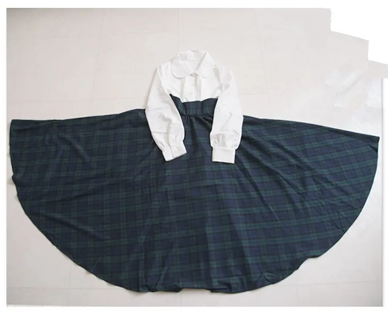 Robes Vintage Jupes Robe Col Femmes Pan Taille Mori Peter Fille Vert Style Princesse Grande Plaid Preppy Angleterre Élégant PHntUOqw