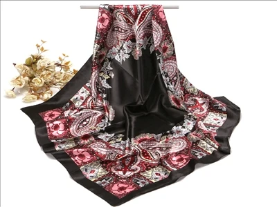 90X90 см модные стильные женские квадратные шарфы мягкие шелковые шали с цветочным принтом 16 цветов летний головной платок 92002 - Цвет: 15