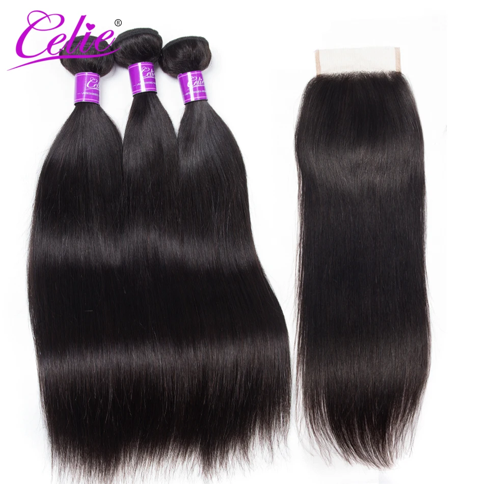 Celie Hair Malaysian Hair Bundles Closure 4 Pcs/Lot Remy Human Hair