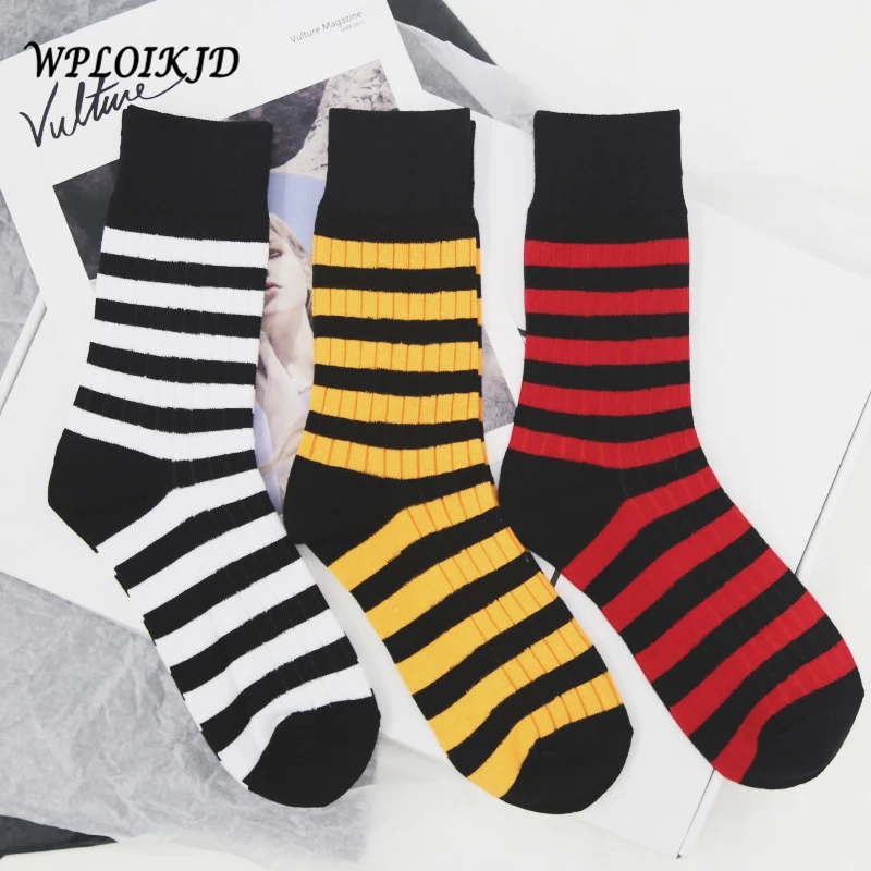 

[WPLOIKJD] Harajuku Alone Unisex Stripe Women Socks Breathable Cute Cotton Creative Skateboard Sock Funny Soft Crew Socks Girls