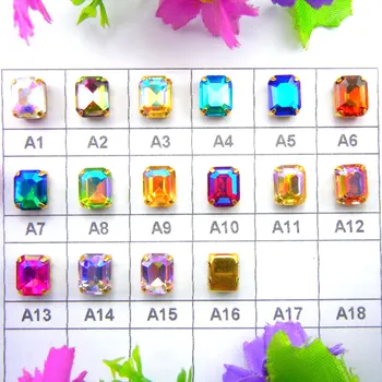 

AB colors Gold claw settings 7 sizes nice colors mix Rectangle shape sew on rhinestone glass Crystals applique diy trim