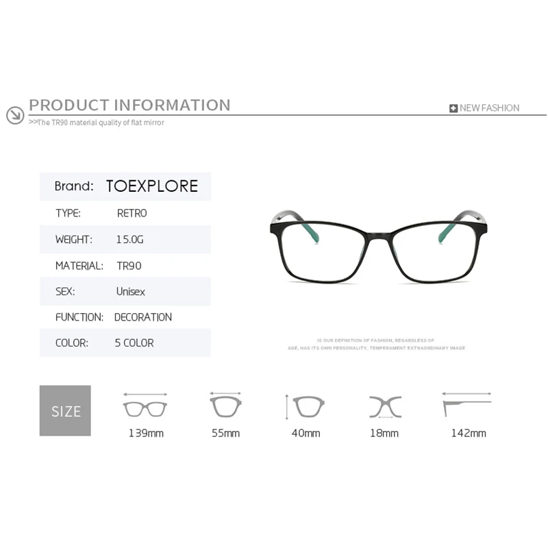 TOEXPLORE ore TR90, оправа для мужчин и женщин, оправа для очков, Ретро стиль, очки, оптические очки для чтения, линзы для близорукости, модный бренд, дизайнер