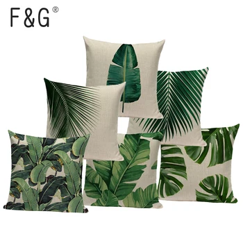 

Tropical banana Leaves Cushion Cover Palm Leaf Pillow Cases Linen Car Decorative Pillowcase Large floor Sofa Home Throw Pillows