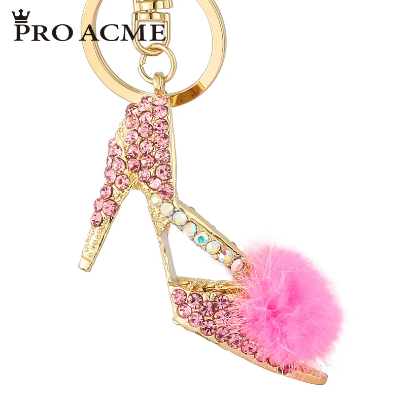 

Pro Acme Charm Fur Ball Keychain High Heels Key Chains for Women Bag Pendant Rhinestone Crystal Key Holder Car Keyrings PWK0792