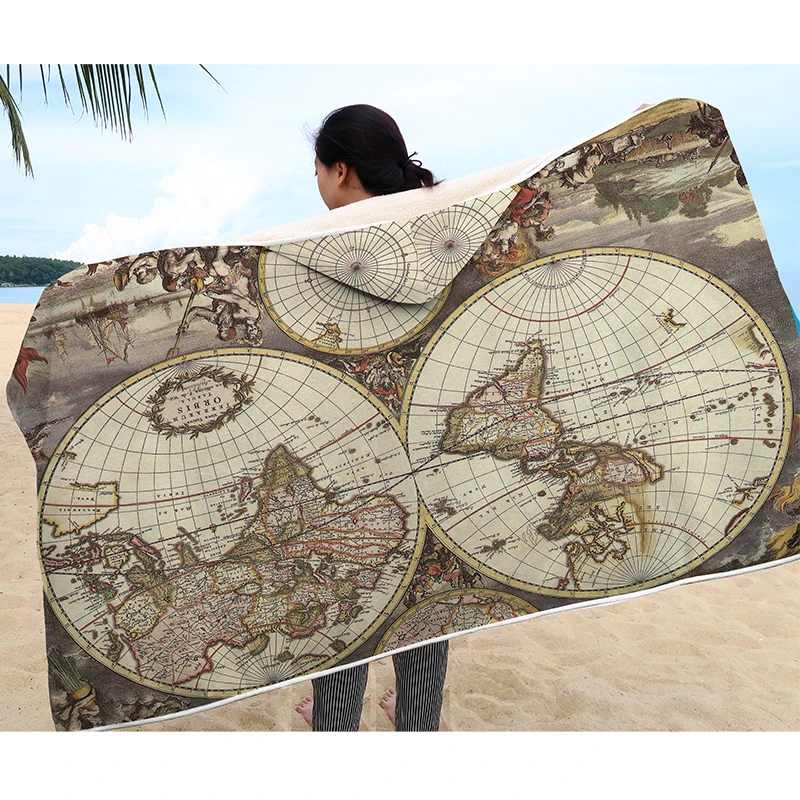 

3D World Map Printed Plush Hooded Blankets for Adults Kid Warm Wearable Fleece Woman Throw Blankets Microfiber Cloak on Sofa