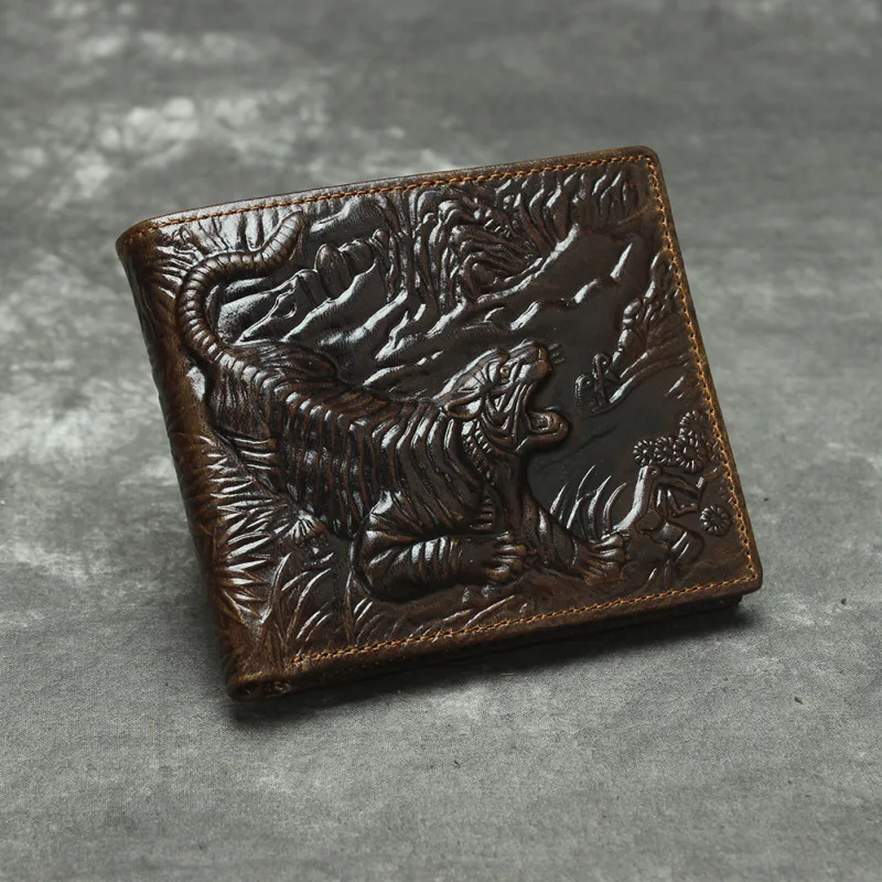 

Retro Mens Wallet Leather Genuine Minimalist Wallet for Men Three-dimensional Tiger Pattern Male Purse Small Money Case