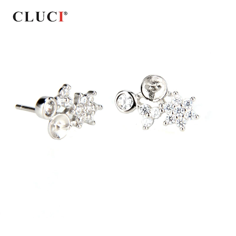 

CLUCI 925 Sterling Silver Snowflake Shaped Earrings for Women Silver 925 Pearl Earrings Mounting Luxury Stud Earrings SE032SB