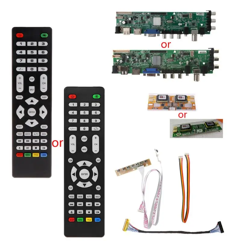 V56 V59 ЖК-ТВ плата драйвера DVB-T2 + 7 клавишный переключатель IR 4 лампы Инвертор LVDS