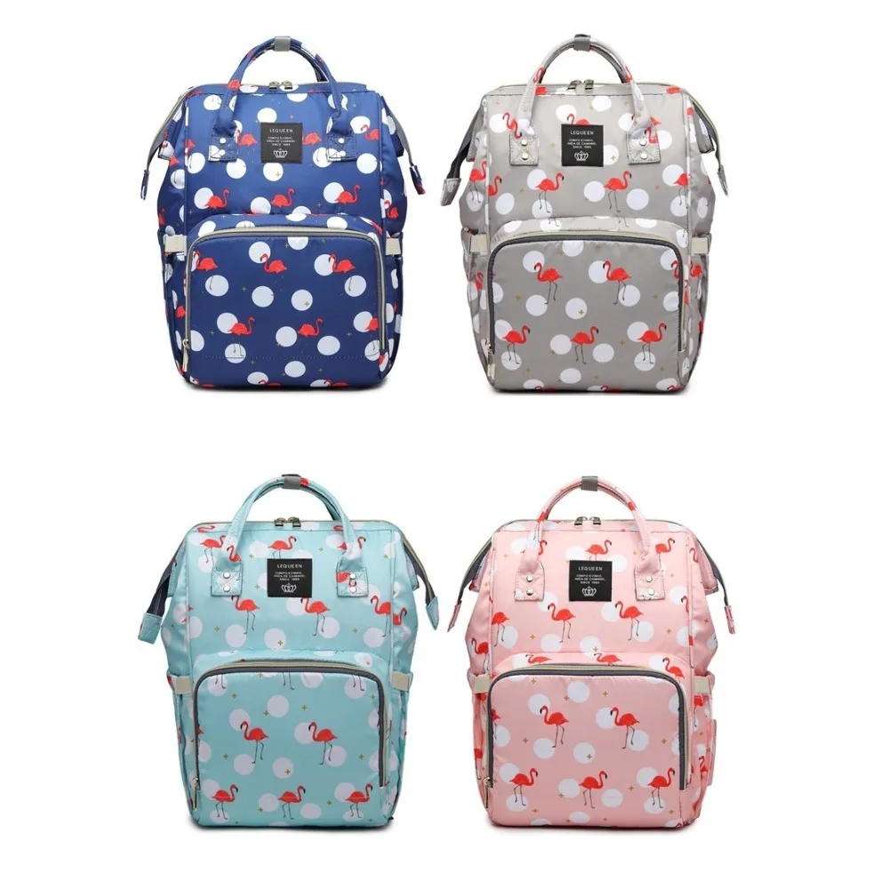 

Lequeen Flamingo pattern Mummy Bag Large Capacity Travel Nursing Bag Multiple Backpack Portable Nappy Bag Diaper Puerperal Bag
