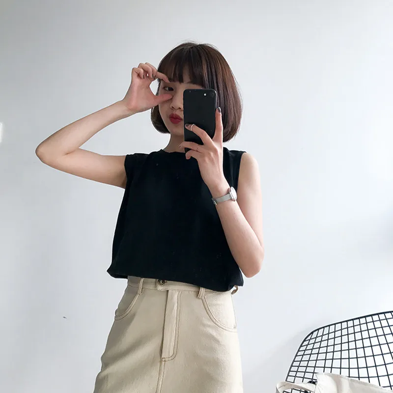 

6 colors 2018 korean style solid color sleeveless tanks tops womens cropped tops for womens (B1244)