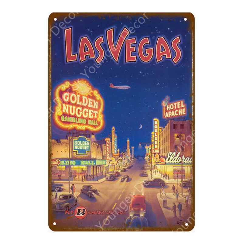 Добро пожаловать в сказочный металлический оловянный знак в Лас-Вегасе, винтажная настенная табличка, американский плакат для путешествий, для бара, паба, клуба, Декор, железная художественная живопись - Цвет: YD5255G