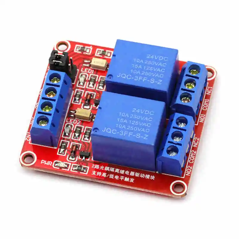 

2-way relay module with optocoupler isolation Support high and low level trigger 24V two way