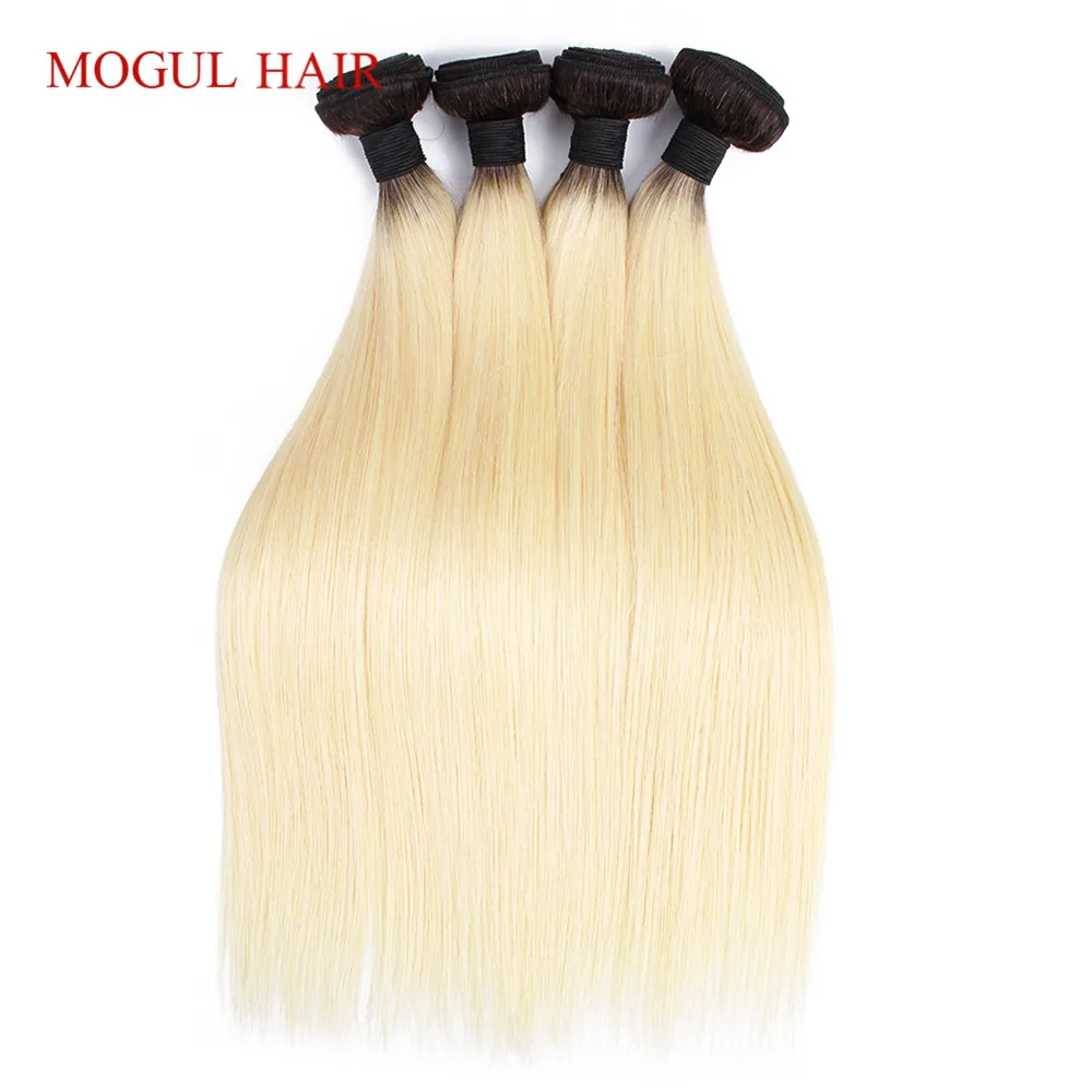 MOGUL волосы T 1B 613 пучки с закрытием темного корня Платина блонд 4 пучка с закрытием бразильские Прямые Remy человеческие волосы