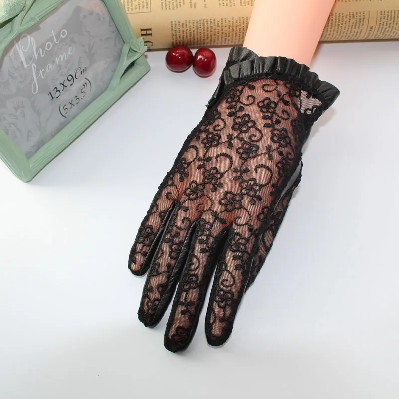 2017 Summer Genuine Sheep Leather Gloves for Women Sunscreen Lace Gloves Ladies Anti UV Anti-slip Driving Gloves Female Mittens