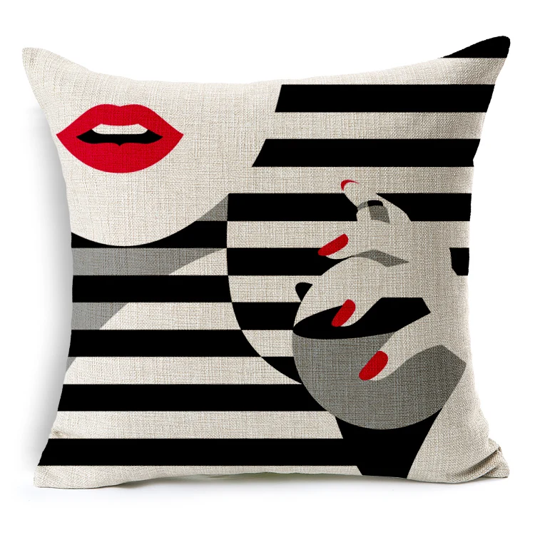 pillow case cover cotton and linen simple black and white style fashion makeup girly pop art pillow cushion satijn kussensloop pillow case cover cotton and linen simple black and white style fashion makeup girly pop art pillow cushion satijn kussensloop